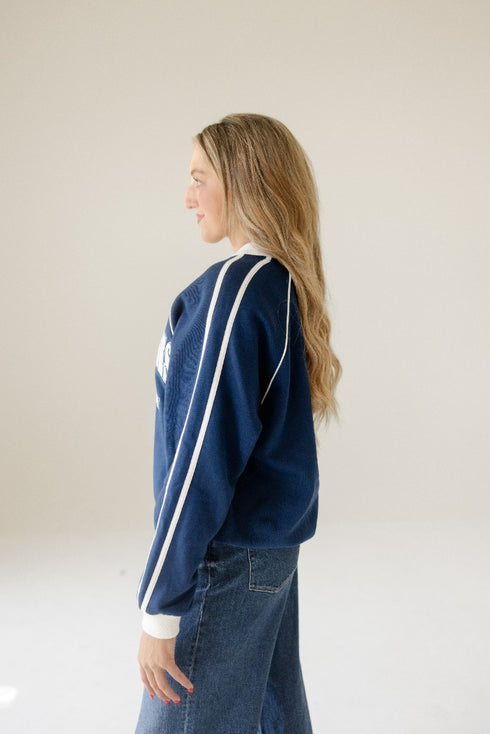 Michigan Sunday Slate Striped Collar Fleece Crew