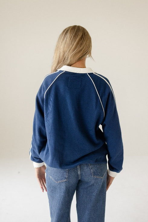 Michigan Sunday Slate Striped Collar Fleece Crew