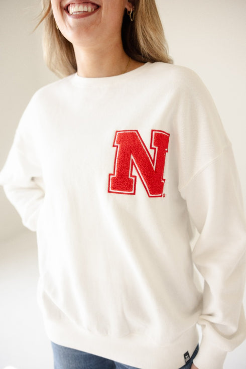 Nebraska Suave Suede Lantern Sleeve Crew