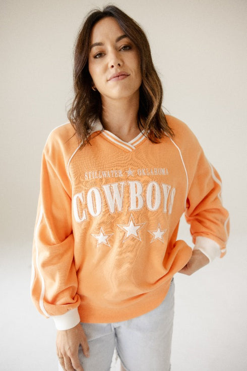 Oklahoma State Sunday Slate Striped Collar Fleece Crew