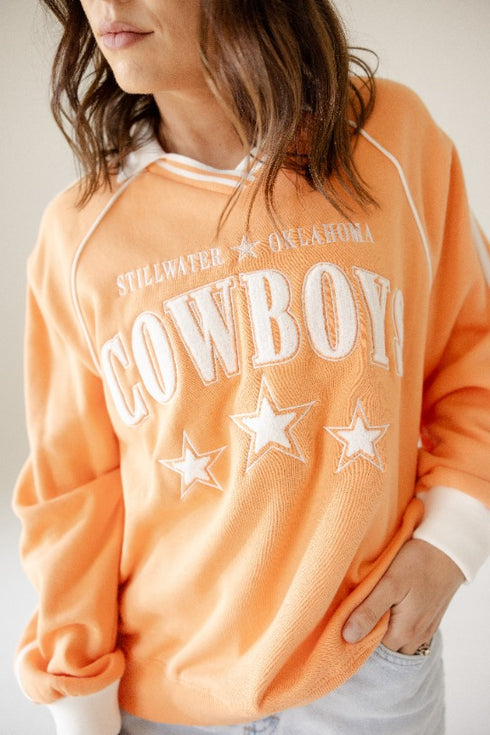 Oklahoma State Sunday Slate Striped Collar Fleece Crew