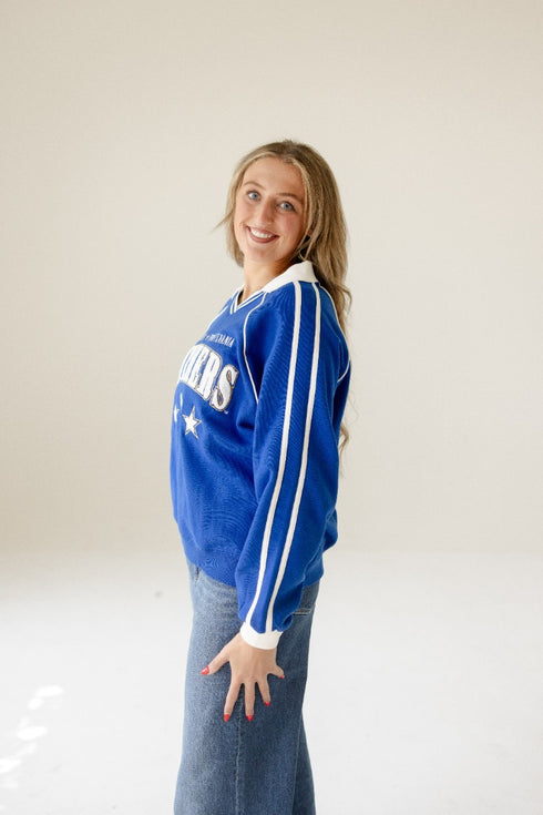Pitt Sunday Slate Striped Collar Fleece Crew