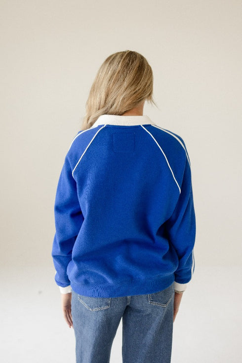 Pitt Sunday Slate Striped Collar Fleece Crew