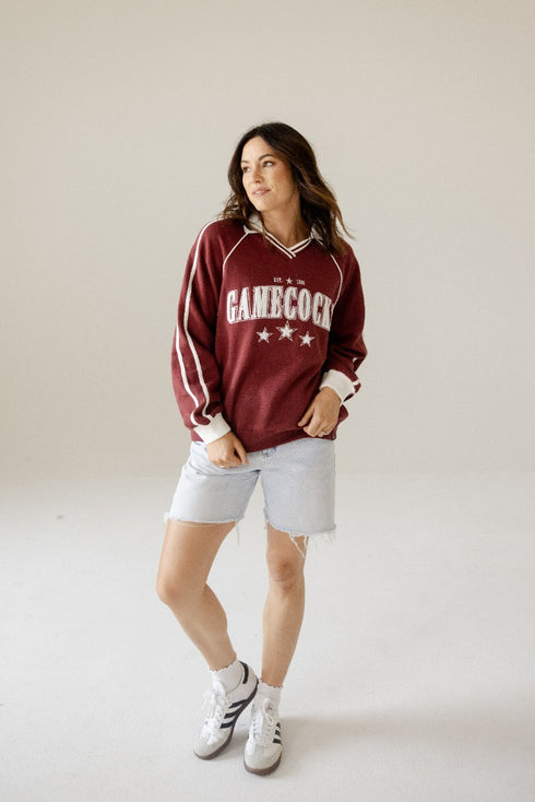South Carolina Sunday Slate Striped Collar Fleece Crew