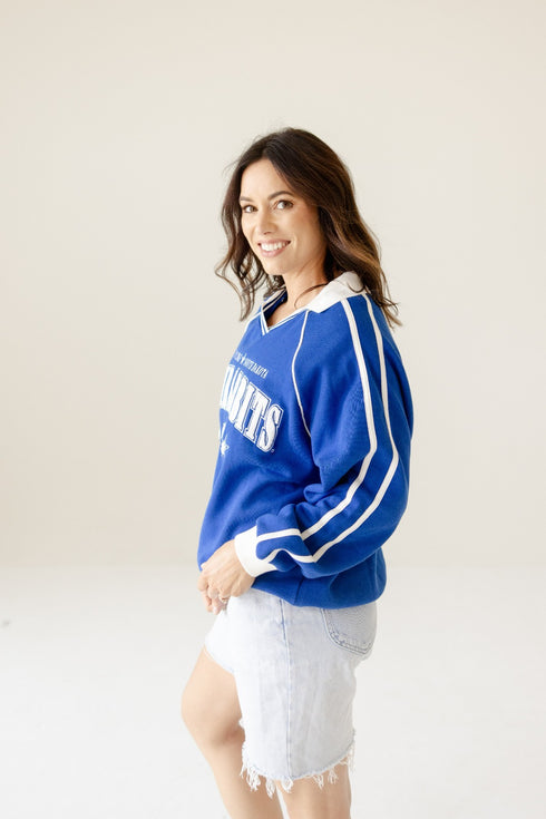 SD State Sunday Slate Striped Collar Fleece Crew