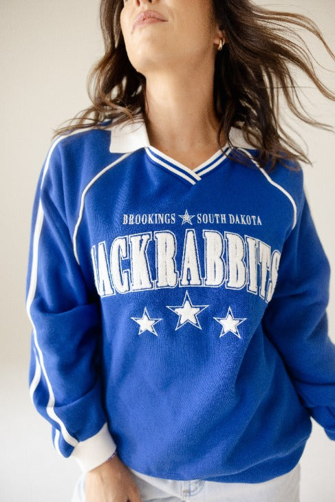 SD State Sunday Slate Striped Collar Fleece Crew