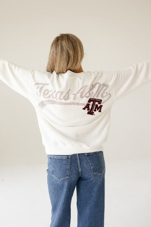 Texas A&M Suave Suede Lantern Sleeve Crew