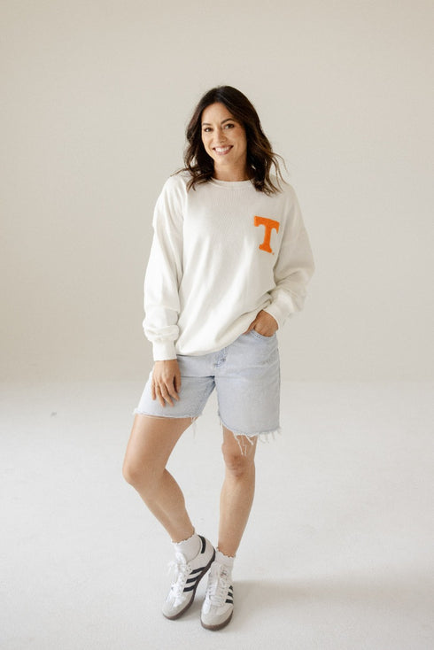 Tennessee Suave Suede Lantern Sleeve Crew