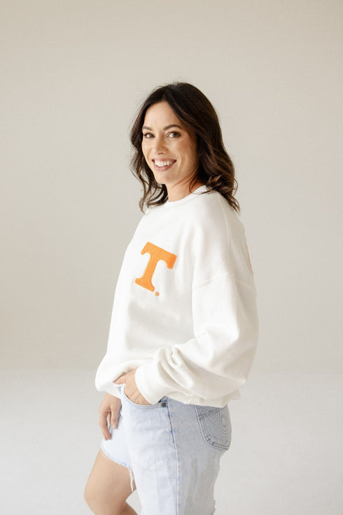 Tennessee Suave Suede Lantern Sleeve Crew