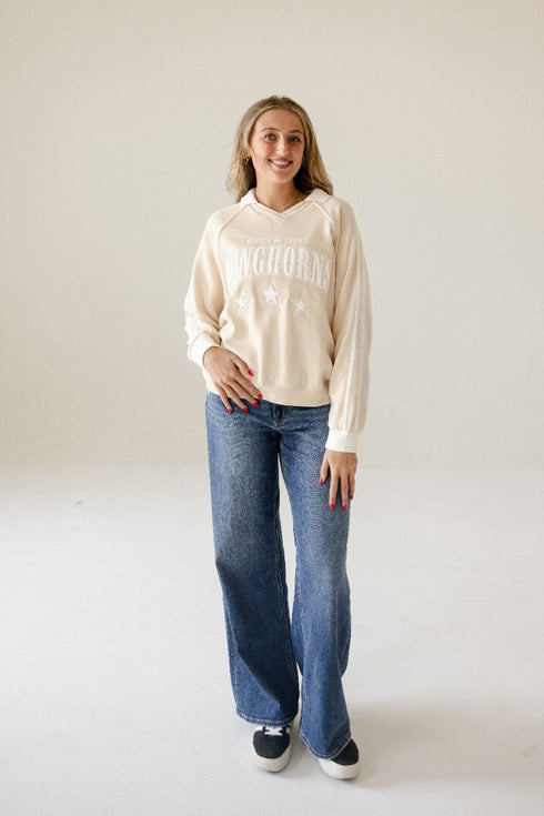 Texas Sunday Slate Striped Collar Fleece Crew