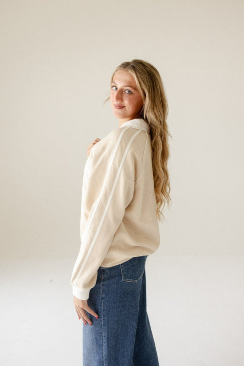 Texas Sunday Slate Striped Collar Fleece Crew