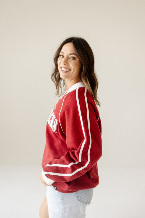 Arkansas Sunday Slate Striped Collar Fleece Crew