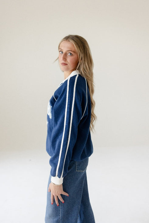 UCONN Sunday Slate Striped Collar Fleece Crew
