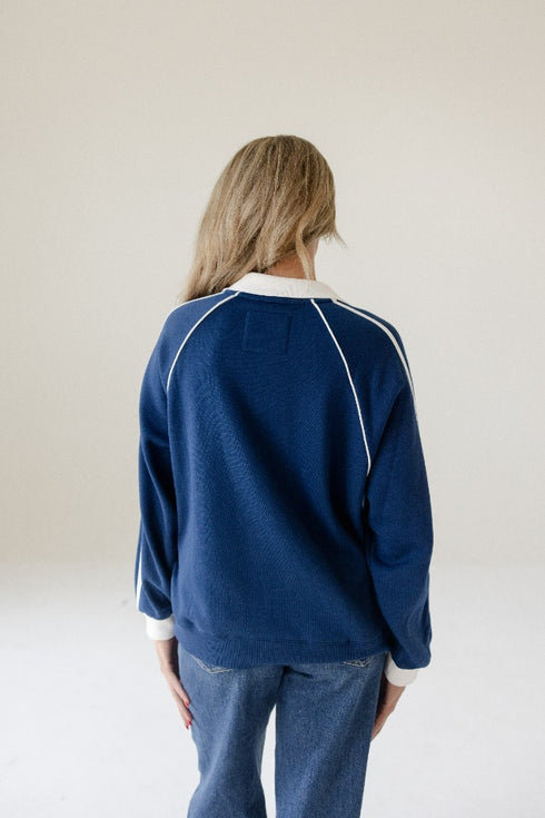 UCONN Sunday Slate Striped Collar Fleece Crew