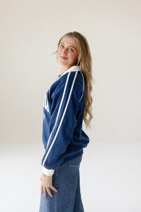 North Carolina Sunday Slate Striped Collar Fleece Crew