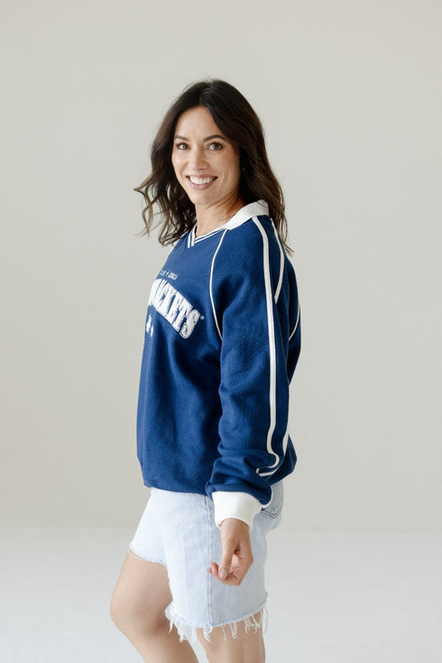 Georiga Tech Sunday Slate Striped Collar Fleece Crew