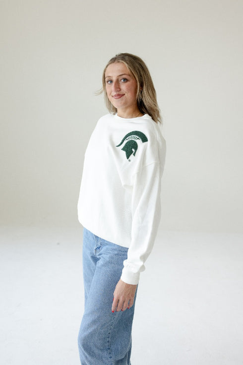 Michigan State Suave Suede Lantern Sleeve Crew