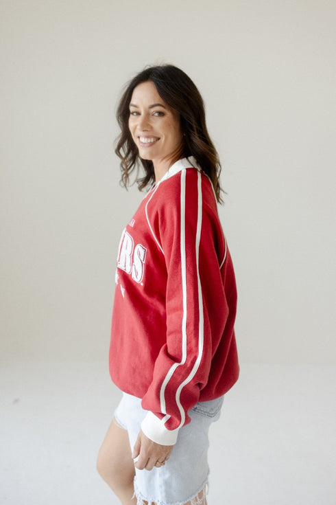Nebraska Sunday Slate Striped Collar Fleece Crew