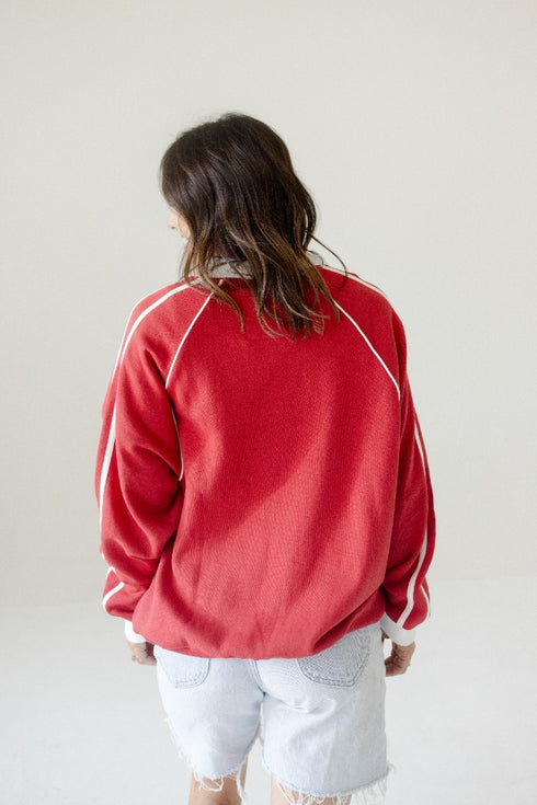 Nebraska Sunday Slate Striped Collar Fleece Crew