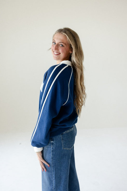 Penn State Sunday Slate Striped Collar Fleece Crew