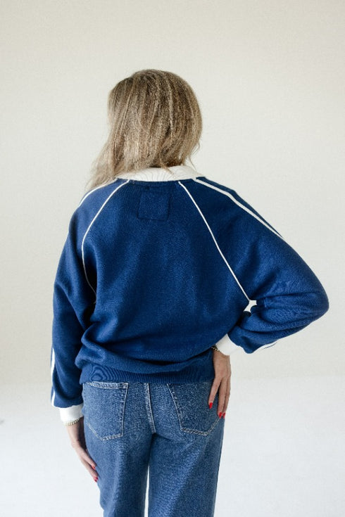 Penn State Sunday Slate Striped Collar Fleece Crew