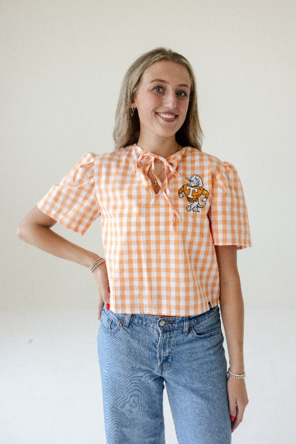Tennessee Varsity Shine Tie Front Blouse