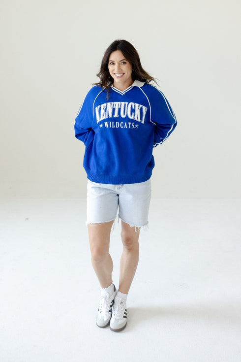 Kentucky Sunday Slate Striped Collar Fleece Crew