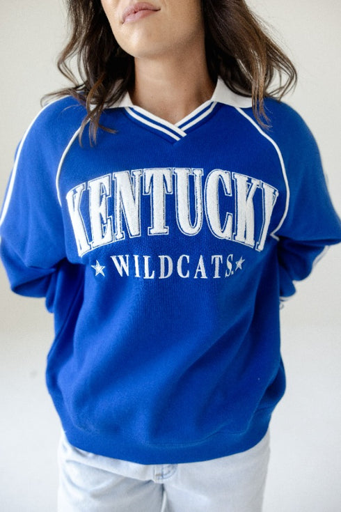 Kentucky Sunday Slate Striped Collar Fleece Crew
