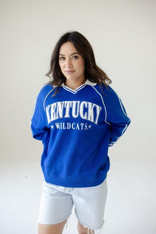 Kentucky Sunday Slate Striped Collar Fleece Crew