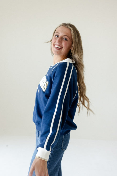 West Virginia Sunday Slate Striped Collar Fleece Crew