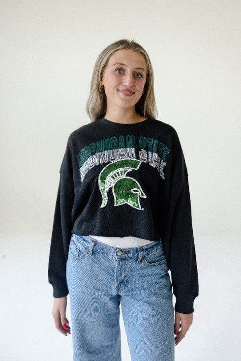 Michigan State Starlite Sequin Cropped Longsleeve