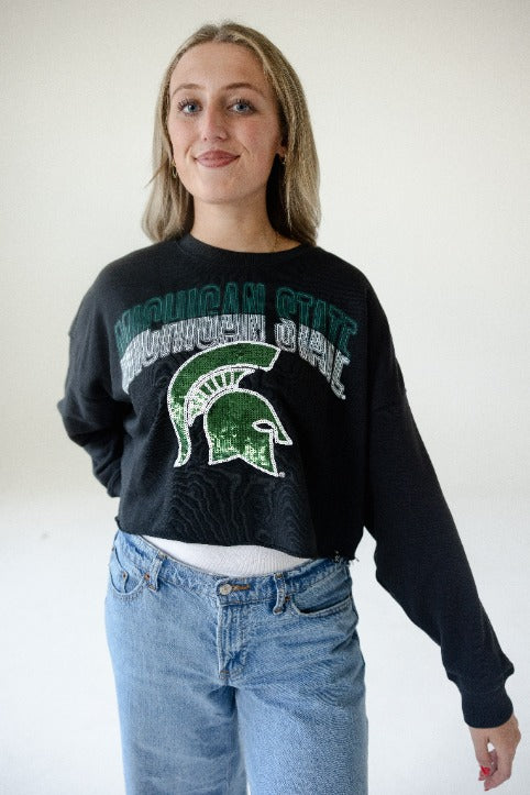 Michigan State Starlite Sequin Cropped Longsleeve