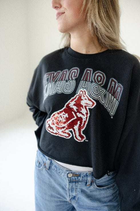 Texas A&M Starlite Sequin Cropped Longsleeve