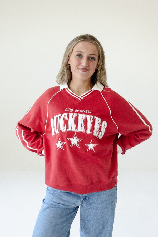 Ohio State Sunday Slate Striped Collar Fleece Crew
