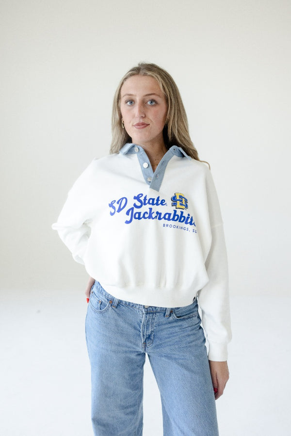 SD State Angel Script Screenprint Denim Collar Crew