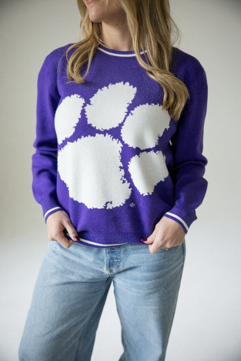 Clemson Wicks Woven Striped Detail Sweater