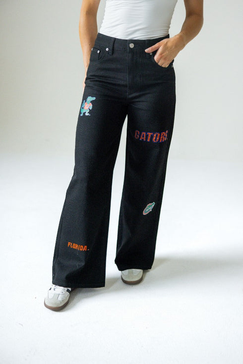 Florida Alpha Bling Denim Wide Leg Jeans