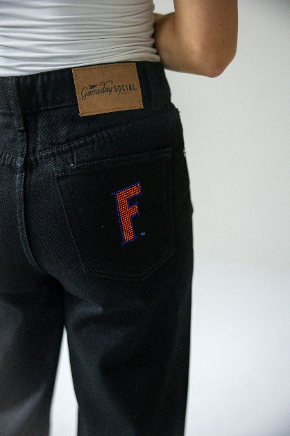 Florida Alpha Bling Denim Wide Leg Jeans