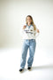 Iowa Angel Script Screenprint Denim Collar Crew