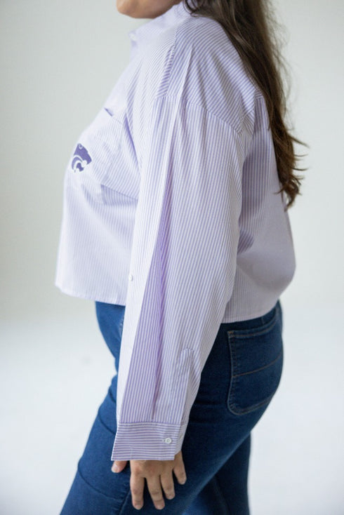 Kansas State Logo Patch Striped Cropped Button Up