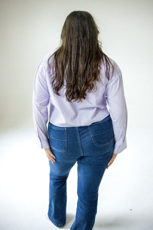 Kansas State Logo Patch Striped Cropped Button Up
