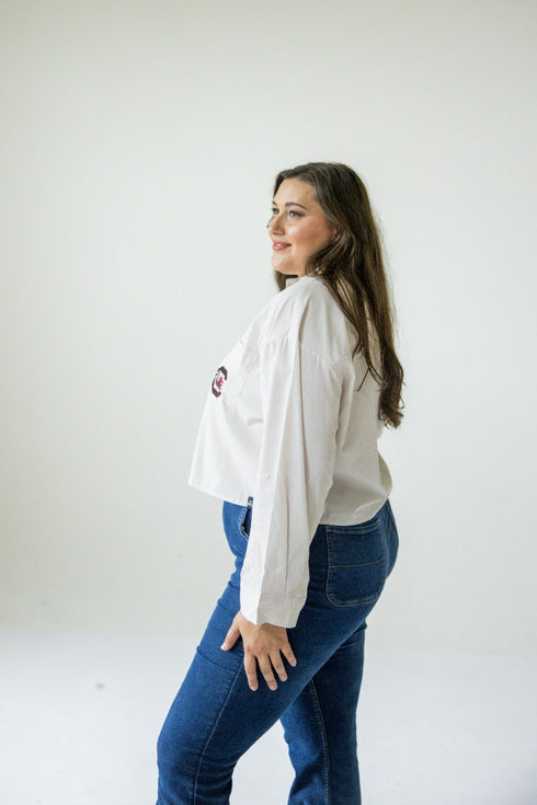 South Carolina Logo Patch Striped Cropped Button Up