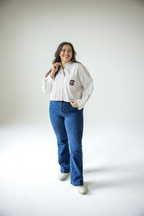 South Carolina Logo Patch Striped Cropped Button Up