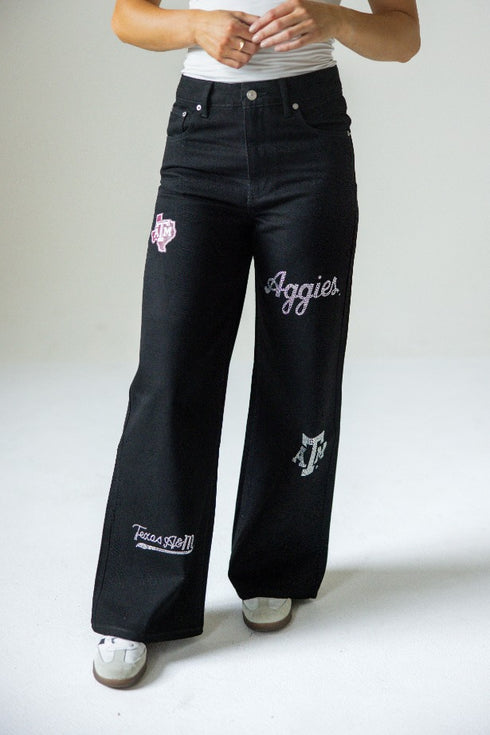 Texas A&M Alpha Bling Denim Wide Leg Jeans