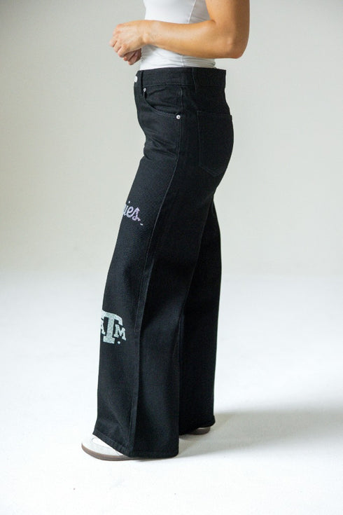 Texas A&M Alpha Bling Denim Wide Leg Jeans