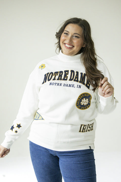 Notre Dame All Over Scatter White Oversized Funnel Neck