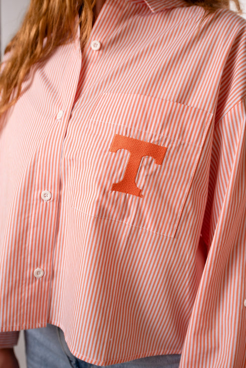 Tennessee Logo Patch Striped Cropped Button Up