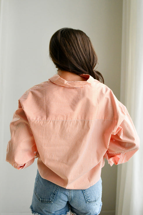 Tennessee Logo Patch Striped Cropped Button Up