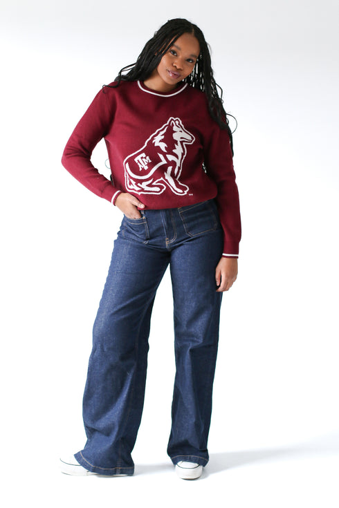 Texas A&M Wicks Woven Striped Detail Sweater