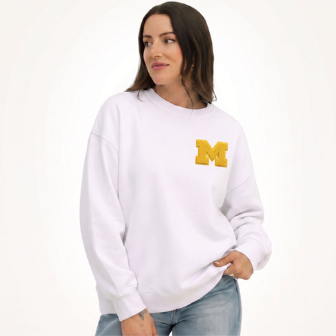 Michigan Suave Suede Lantern Sleeve Crew